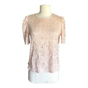 Chelsea•28 Pink Floral Lace Print Short Sleeve Blouse Extra Small Preowned